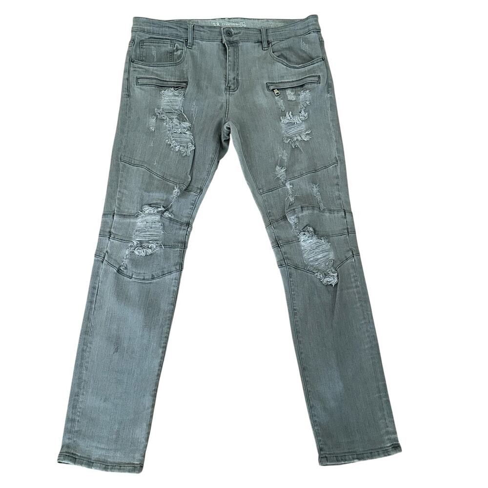 Crysp Men Streetwear Intentionally Distressed Biker Gray Denim Size 38